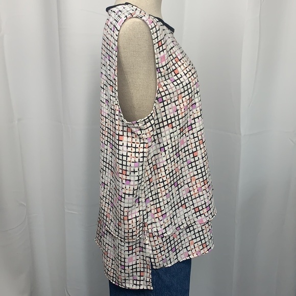 Metaphor Faux Layered Step Hem Tank Top-Black/Pink/Purple Checks, Sz XL - Picture 4 of 9